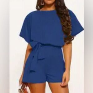 Tie Waist Batwing Romper Royal Blue XXL